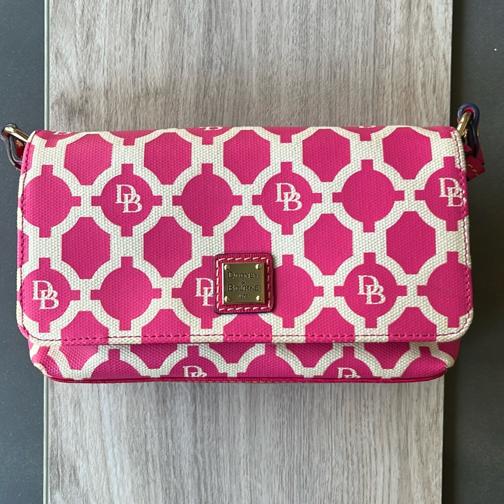 Dooney & Bourke Monogram Crossbody Bag Purse Pink White Yellow